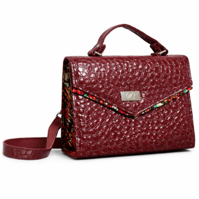 Burgundy Croc-Embossed Handbag